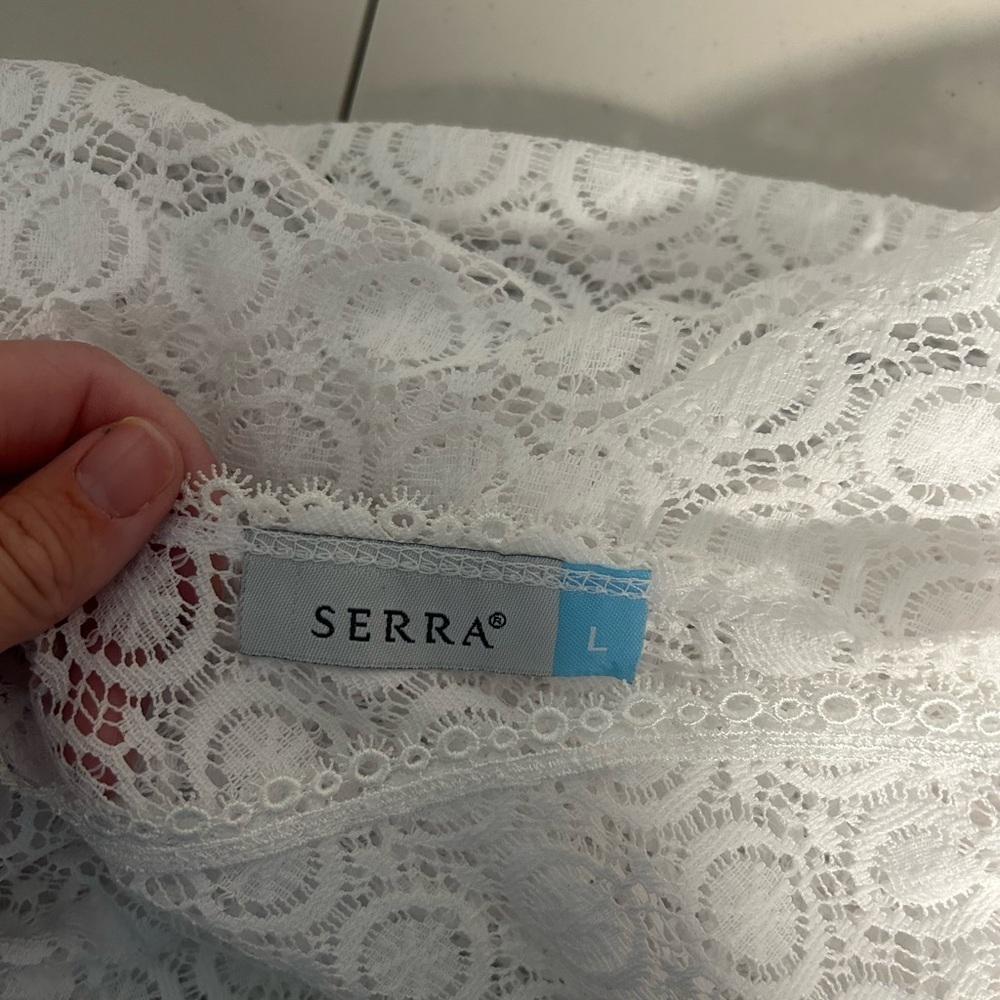 Serra Lace See Through Swim Coverup Dress Women’s Large White Tie Straps - Picture 3 of 9